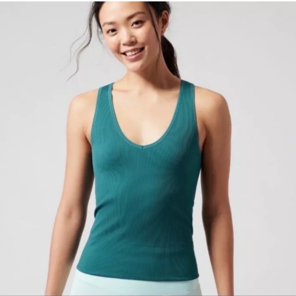 Athleta Women’s Aurora Seamless V-Neck Tank Top‎ Turquoise Ribbed Size X-small